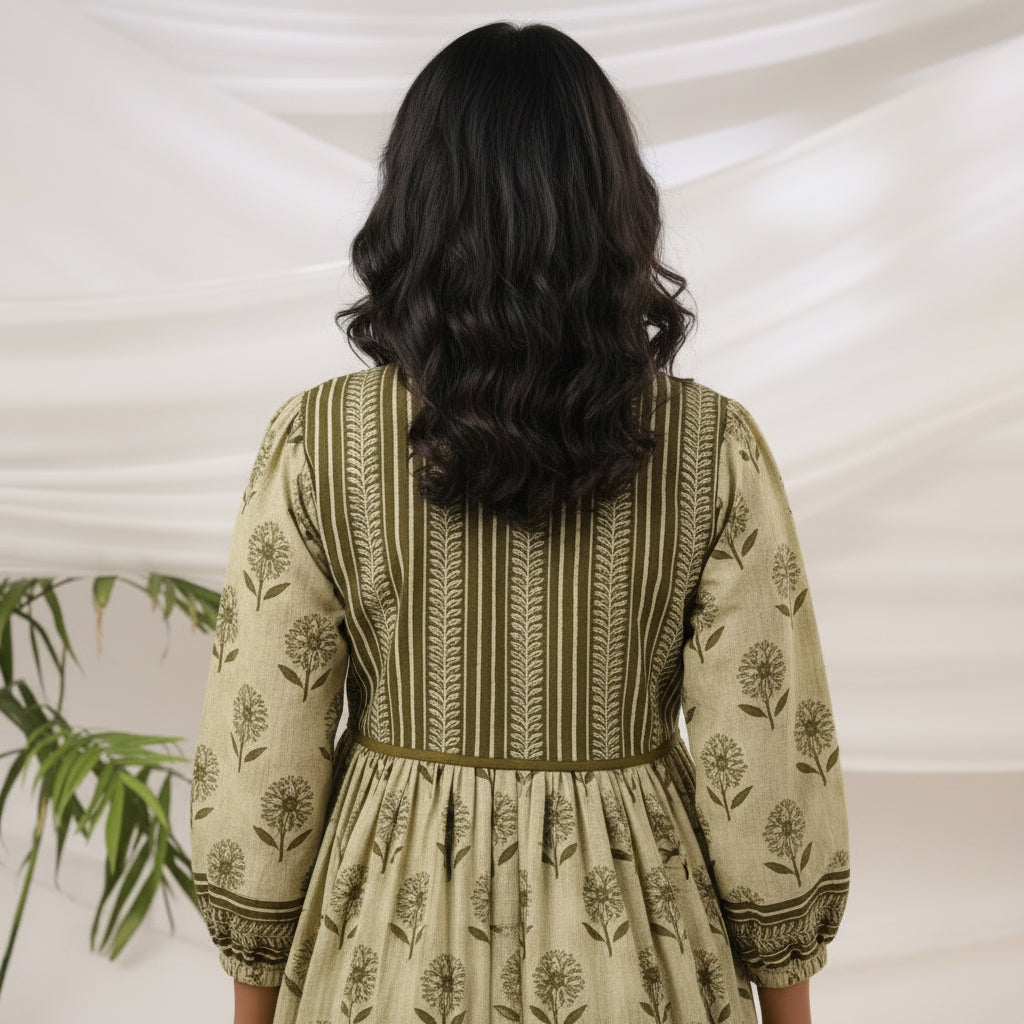 Floral Hand block print Midi Dress