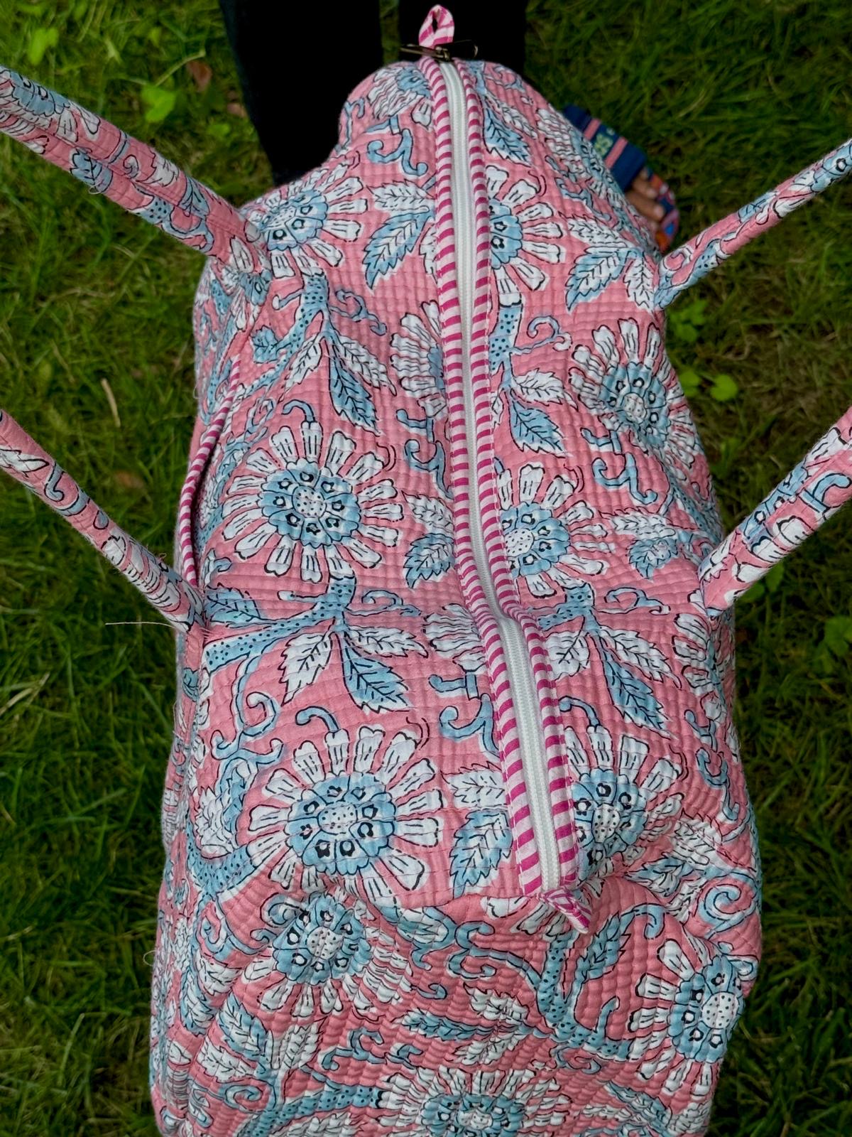 Pink Floral Block Printed Duffel Bag