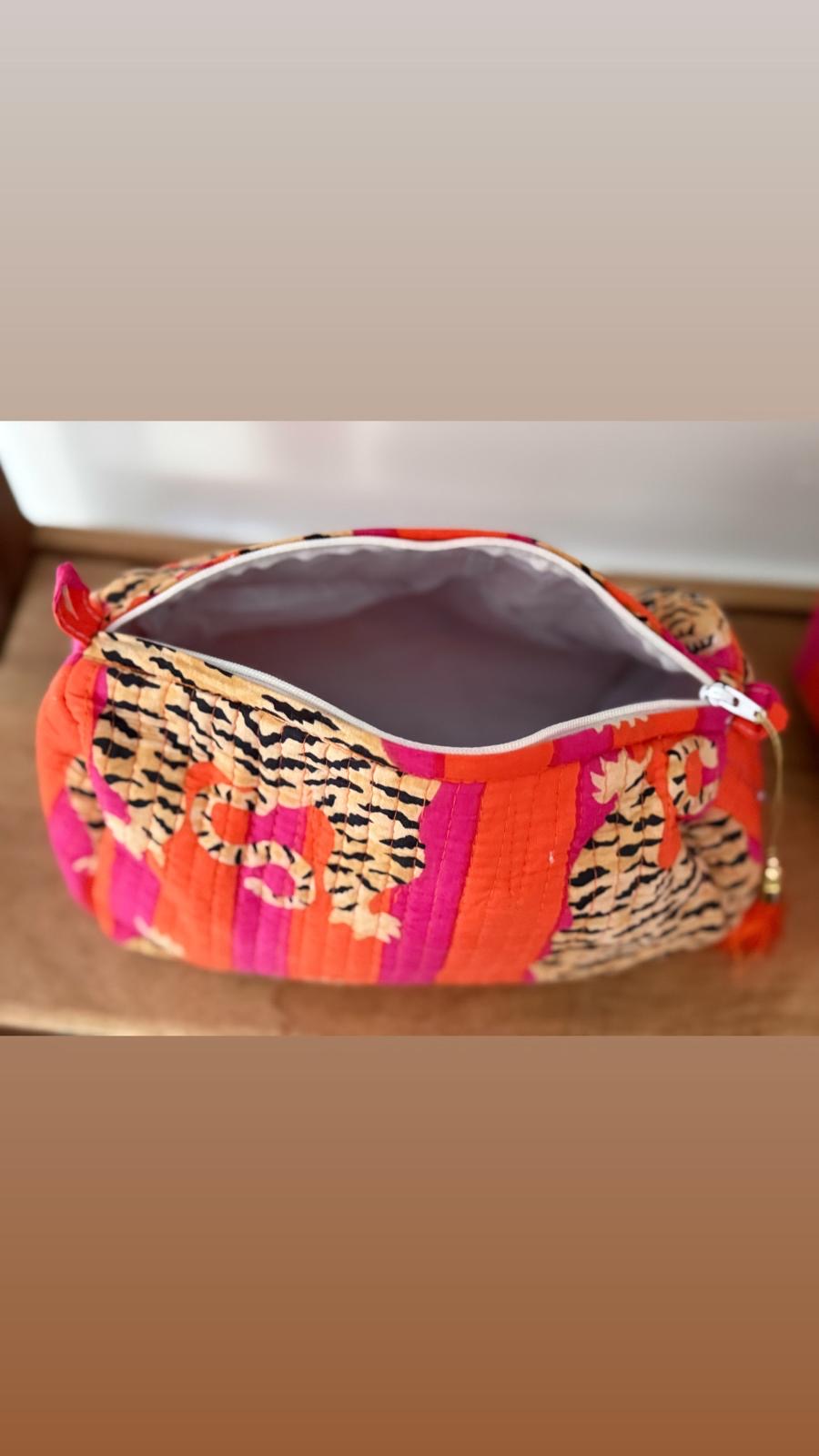 Orange Block Printed Toiletry Bag - Set of 3