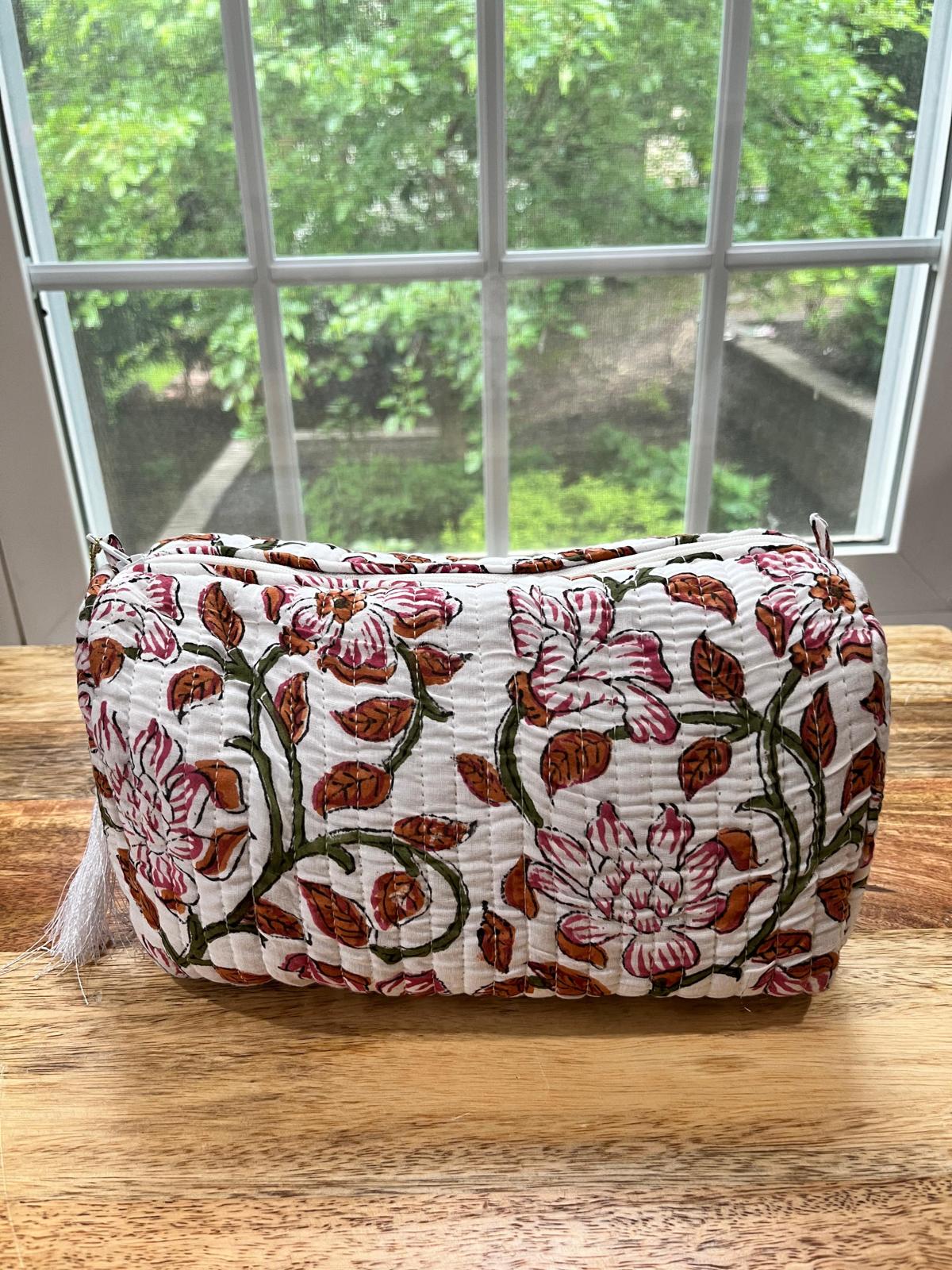 Floral Block Printed Toiletry Bag - Set of 3