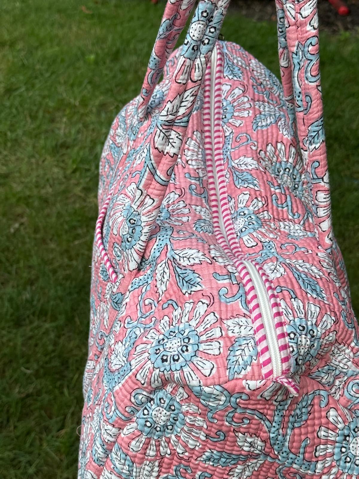 Pink Floral Block Printed Duffel Bag