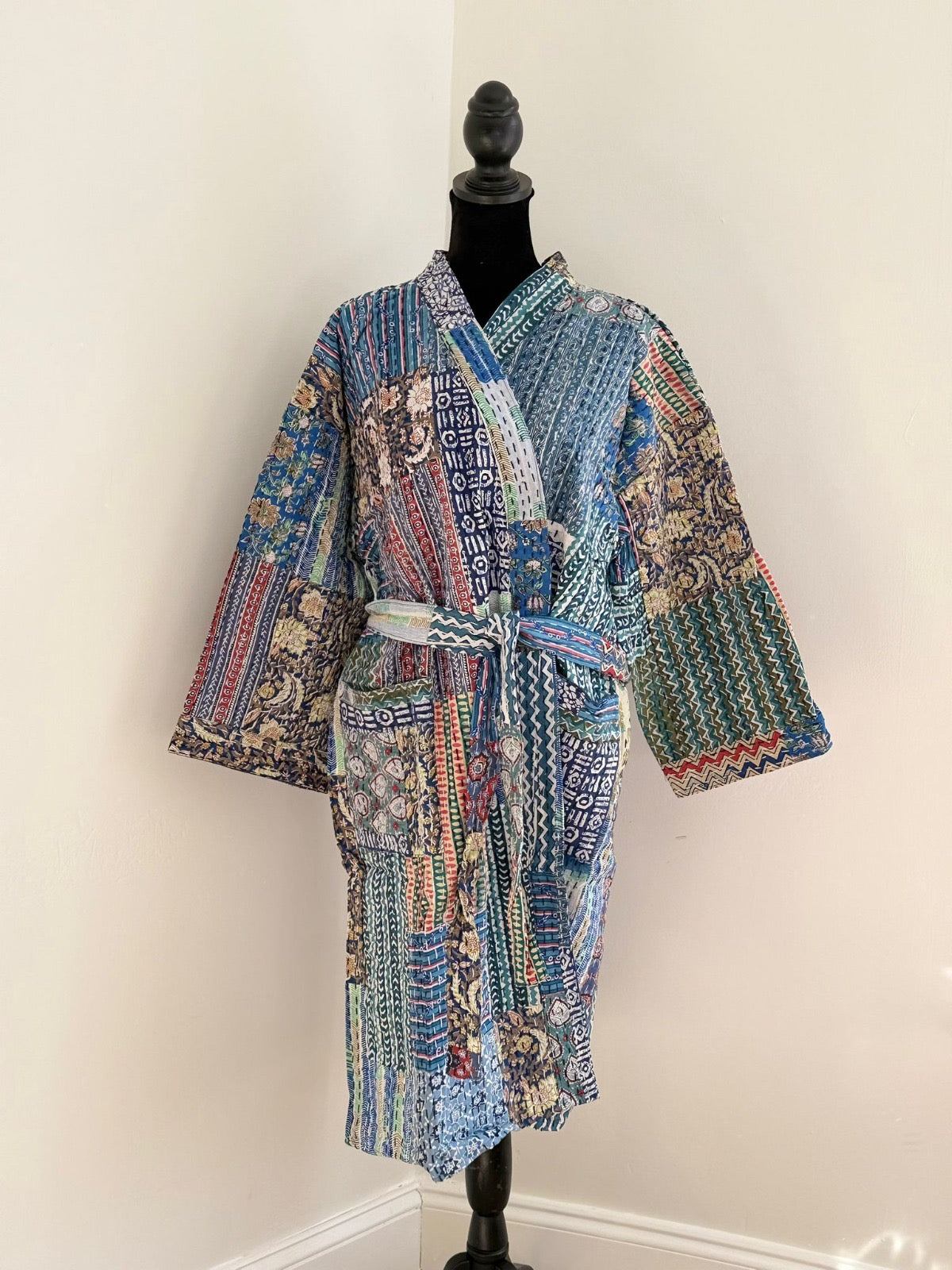 Reversible Grey Quilted Cotton Kimono Robe
