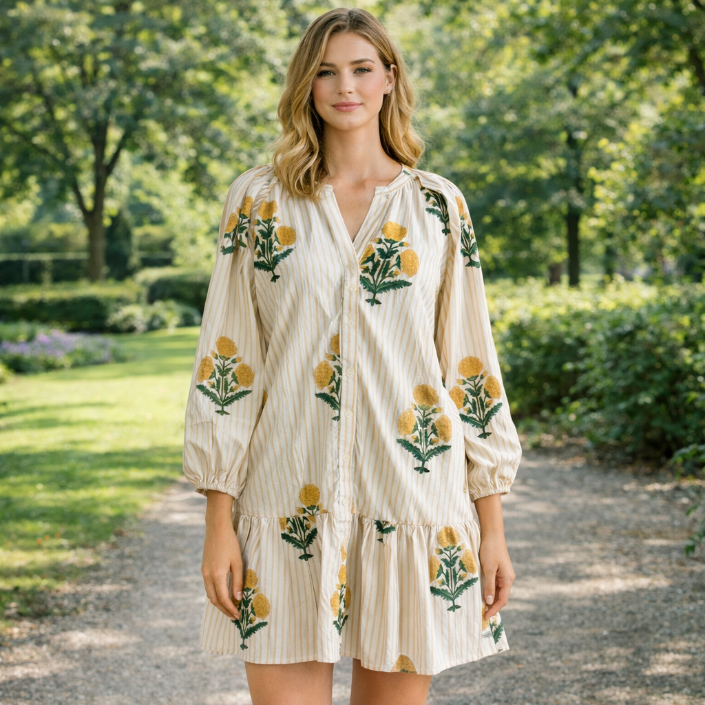 Yellow Block Printed Mini Dress