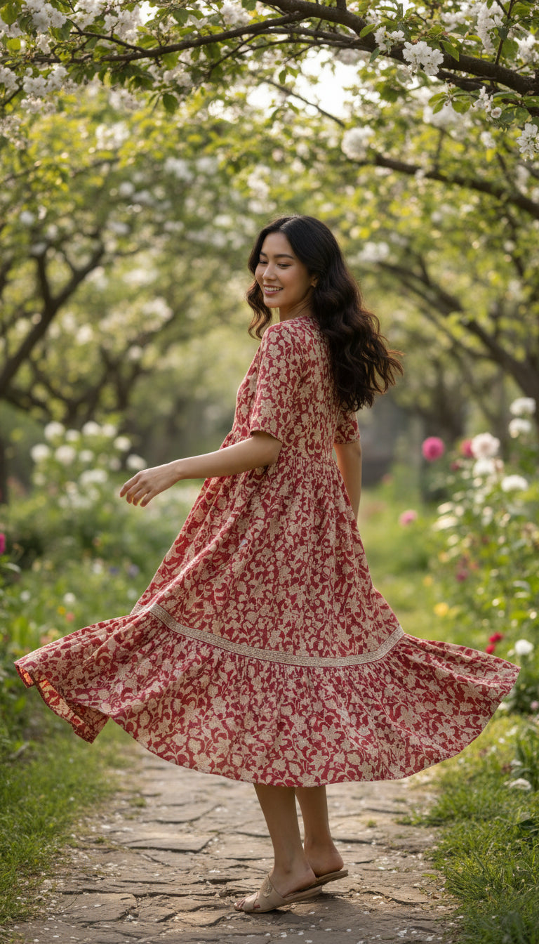 Red Roses Midi Dress