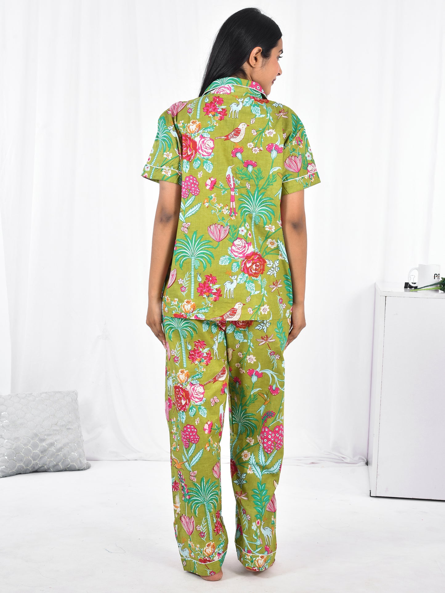 Green Short Sleeved Long PJ Set