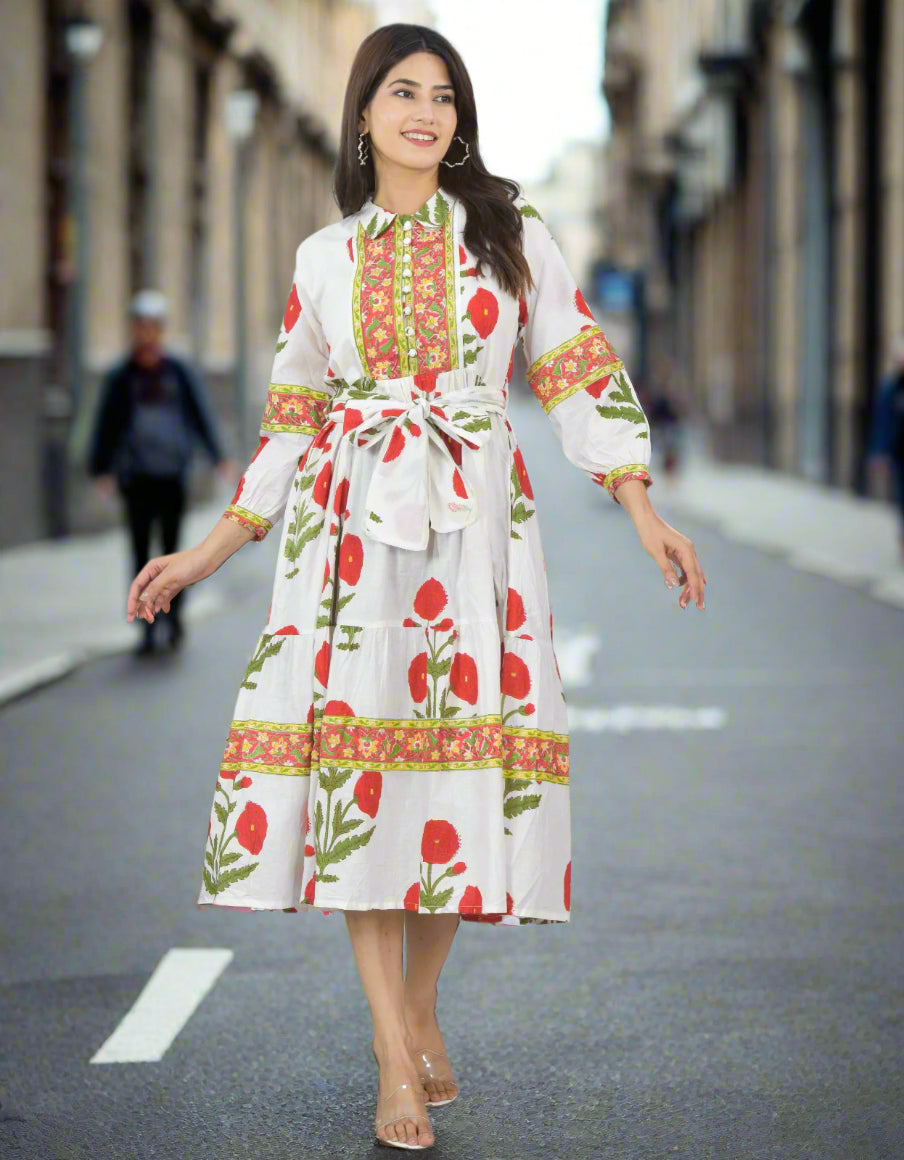 Hand Block Printed Midi Dress