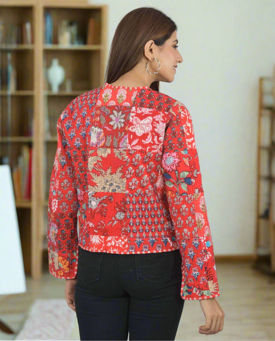 Red Reversible Quilted Jacket Back Side