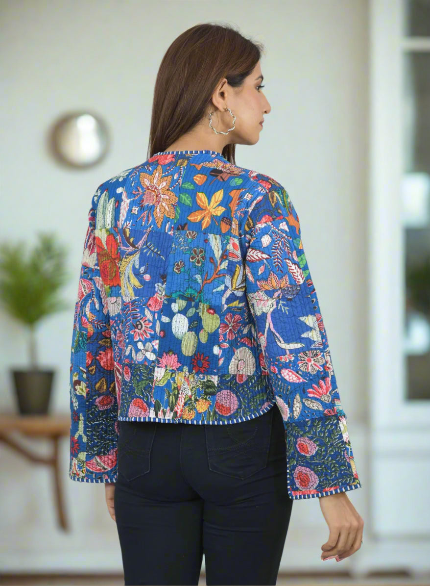 Blue Reversible Quilted Jacket Back Side