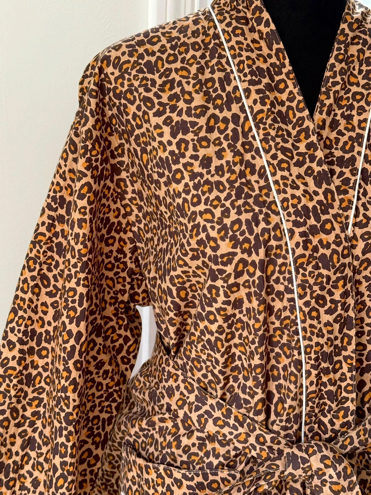 Block Print Cotton Animal Print Bathrobe | Brown & Tan Leopard Spot Kimono Lounge Dress | Casual Sleepwear & Resort Wear