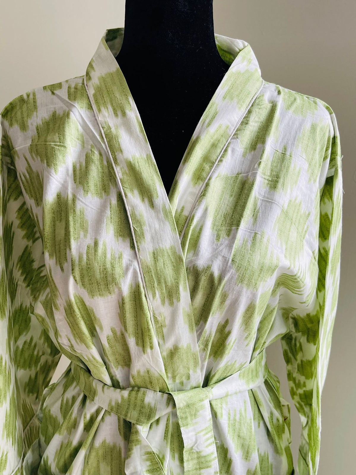 Block Printed Indigo & White Diamond Motif Kimono | Cotton Spa Wrap & Resort Loungewear