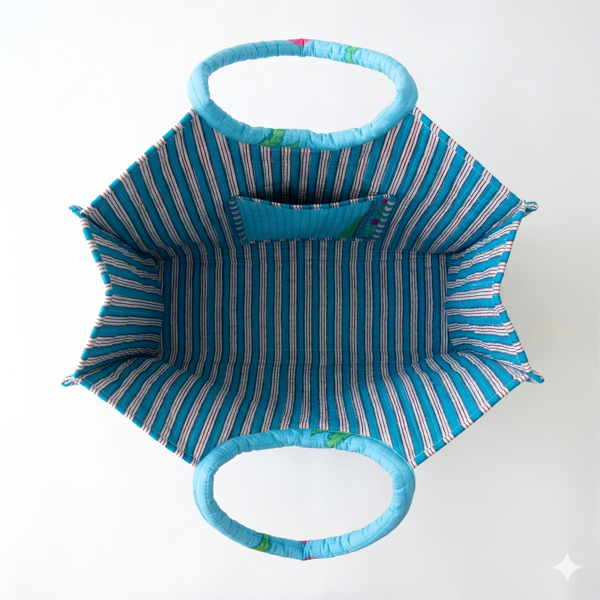Handmade Blue Floral Block Print Quilted Cotton Tote Bag, Indian Boho Shoulder Bag, Minimalist Botanical Travel Beach Bag