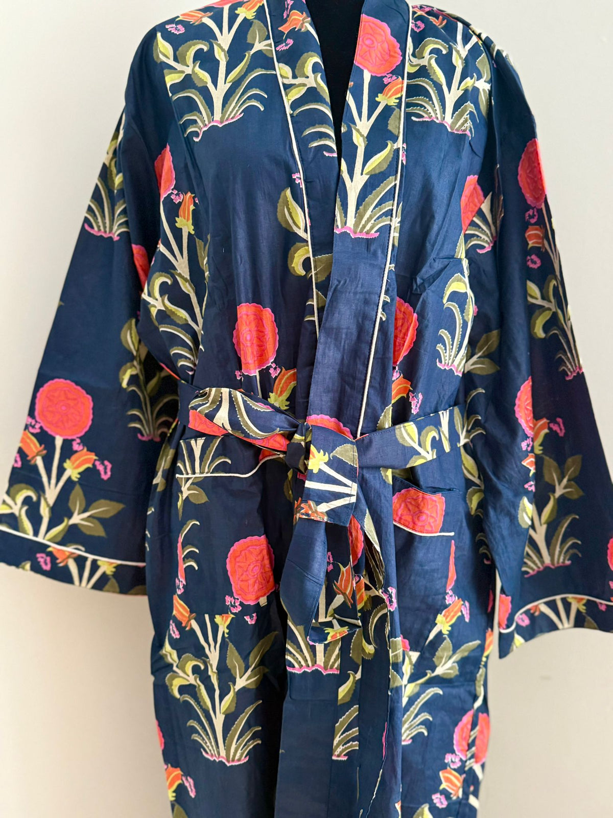 Crimson Red & Orange Botanical Cotton Wrap | Traditional Block Print Spa & Bathrobe | Resort Wear