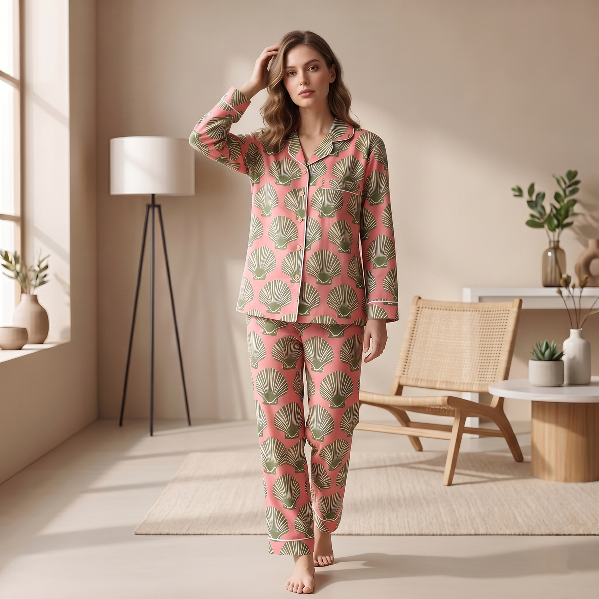 Seashell Block Print Cotton Nightwear Set, Soft Cotton Lounge & Sleepwear For Women, Bridesmaids Loungewear (Copy)