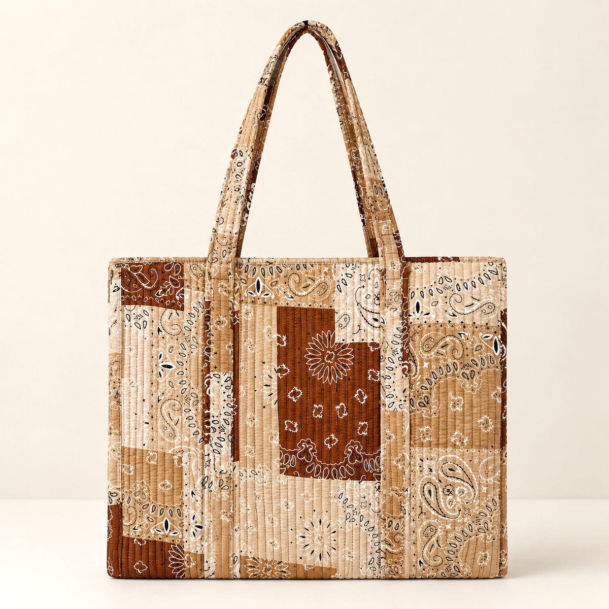 Handmade Sky Blue Bandana Patchwork Quilted Cotton Tote Bag, Indian Paisley Boho Shoulder Bag, Western Chic Travel Beach Bag