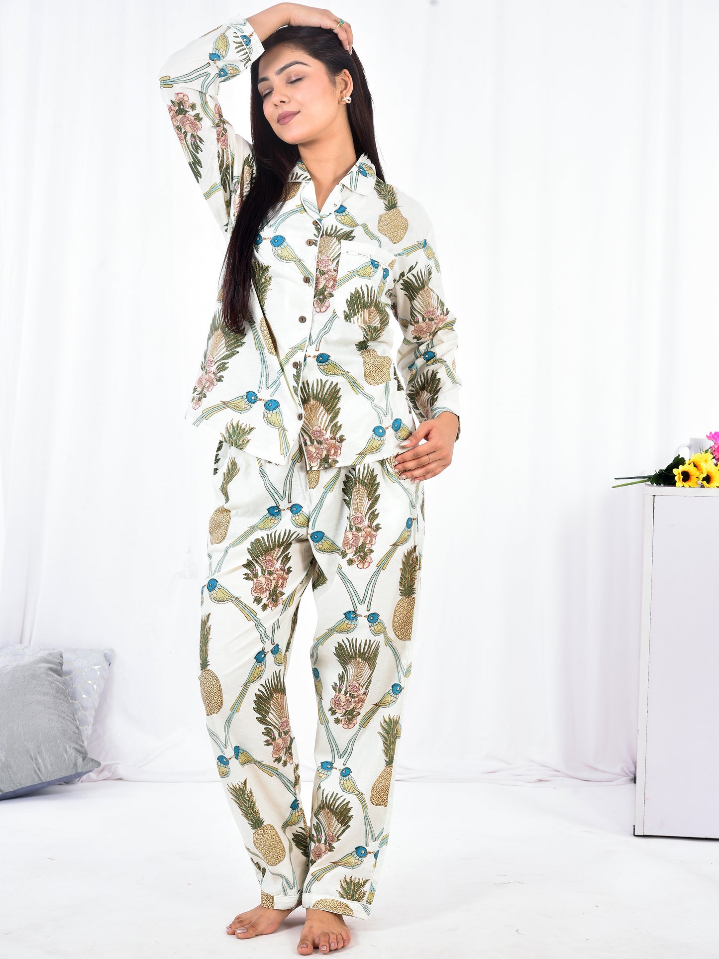 Pine Printed Long PJ Set