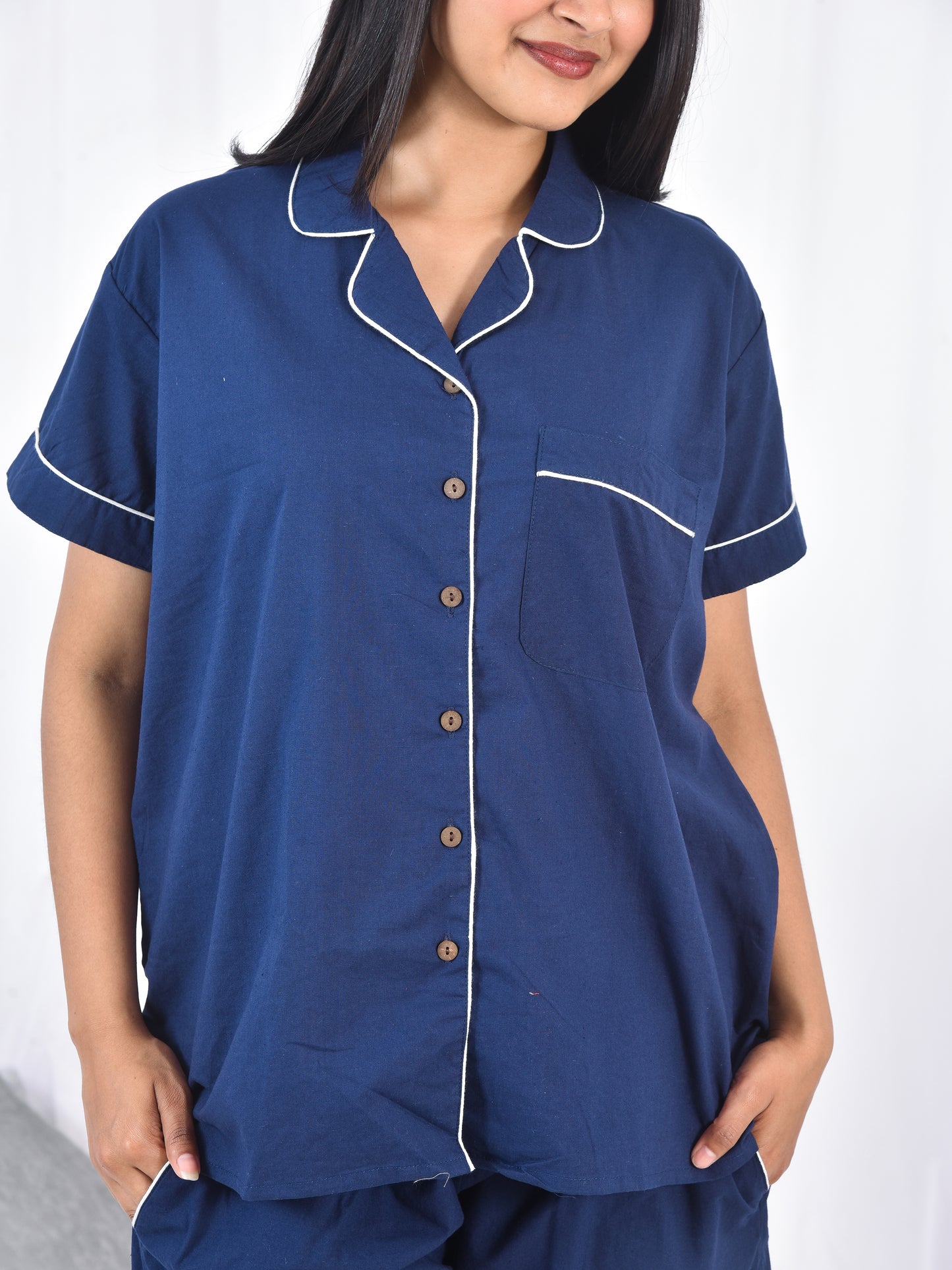 Blue Linen Short PJ Set