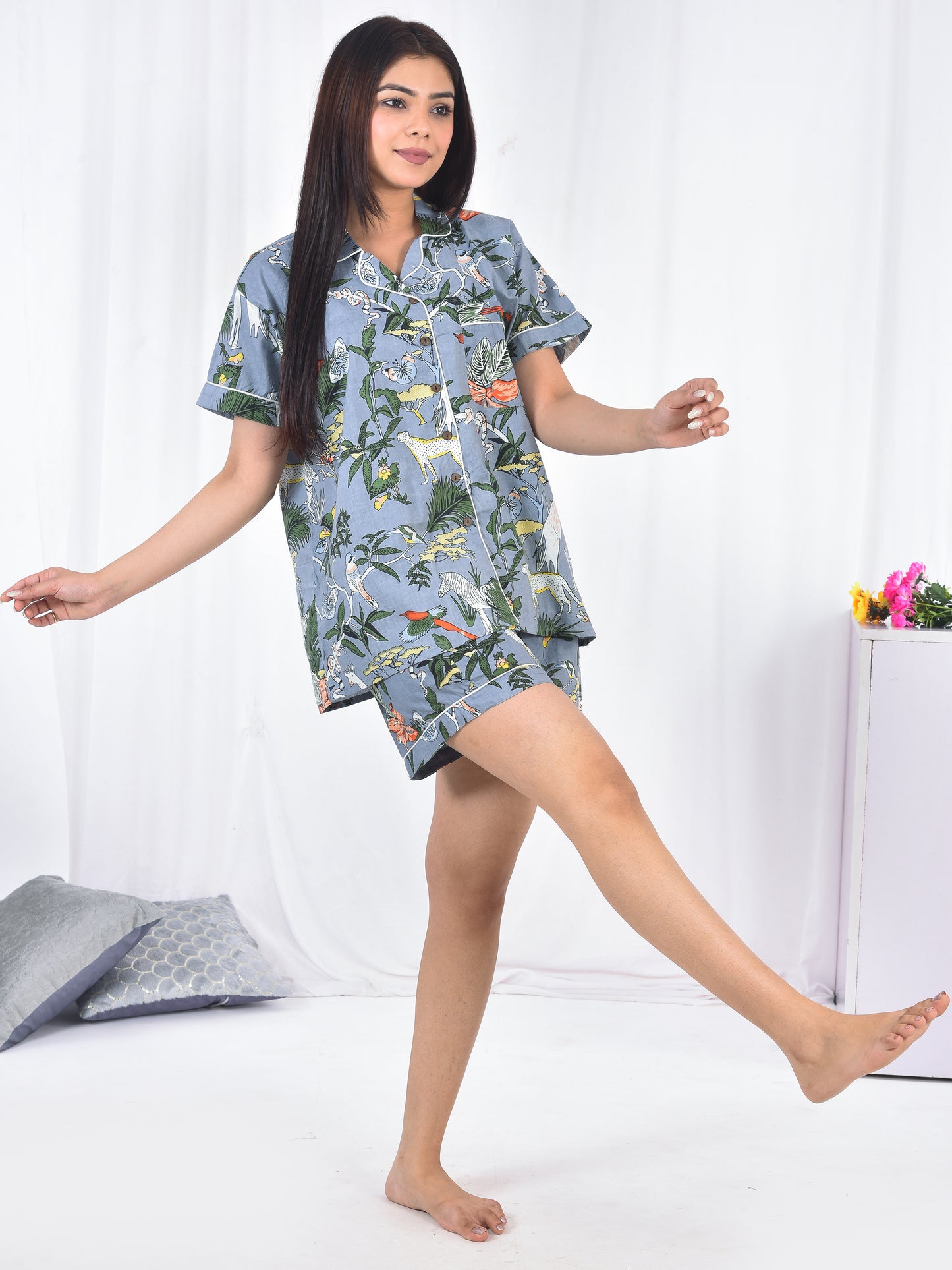 Grey Short PJ Set in Frolic Floral