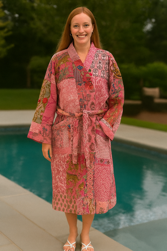 Reversible Pink Quilted Cotton Kimono Robe