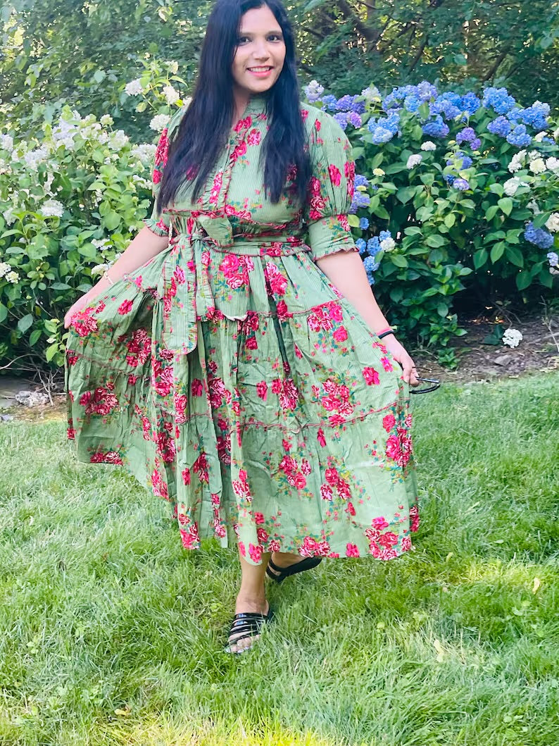 Olive Bloom Midi Dress