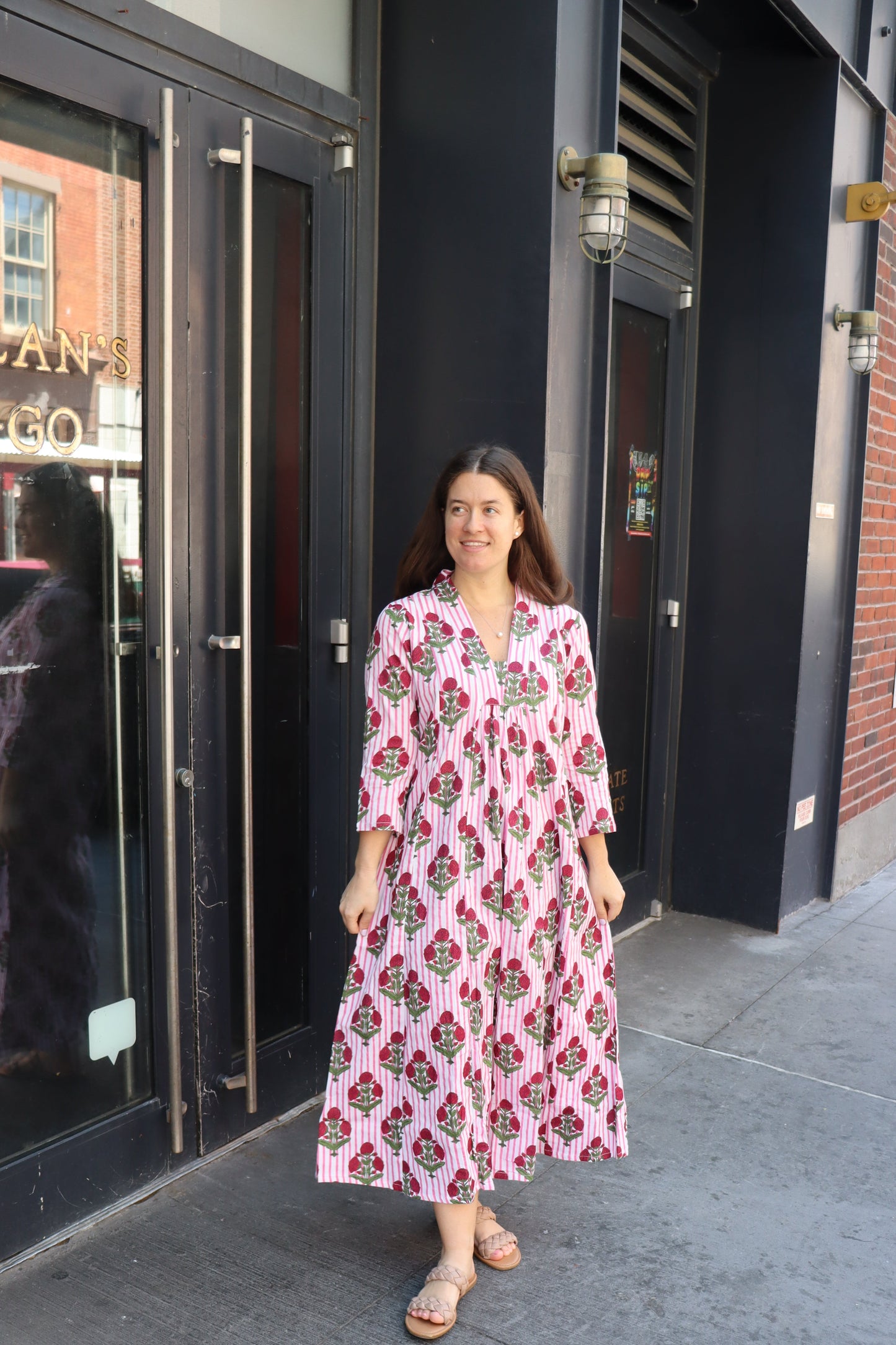 'Noor-e-Gulabi' Block Printed Midi Dress