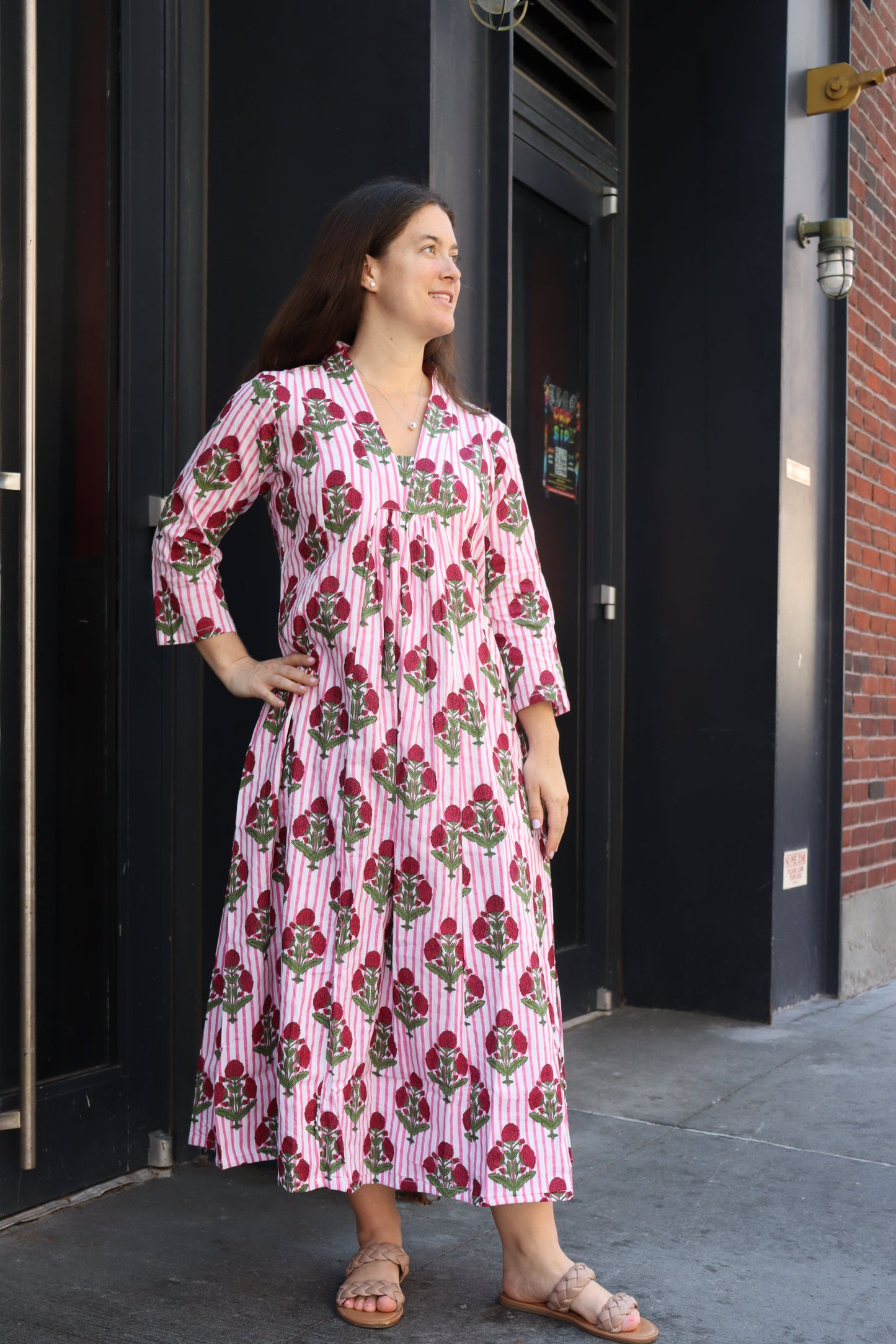 'Noor-e-Gulabi' Block Printed Midi Dress