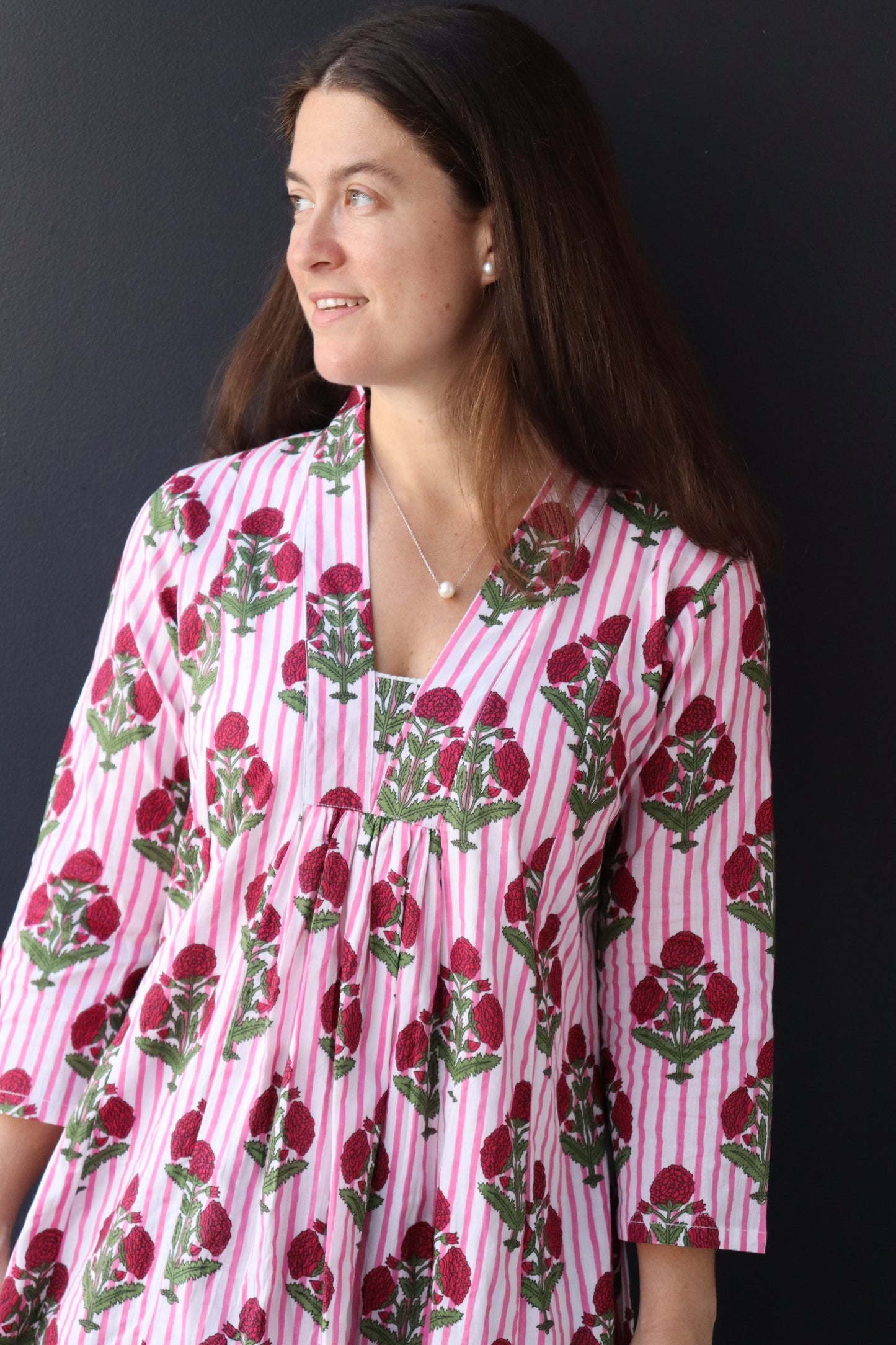 'Noor-e-Gulabi' Block Printed Midi Dress