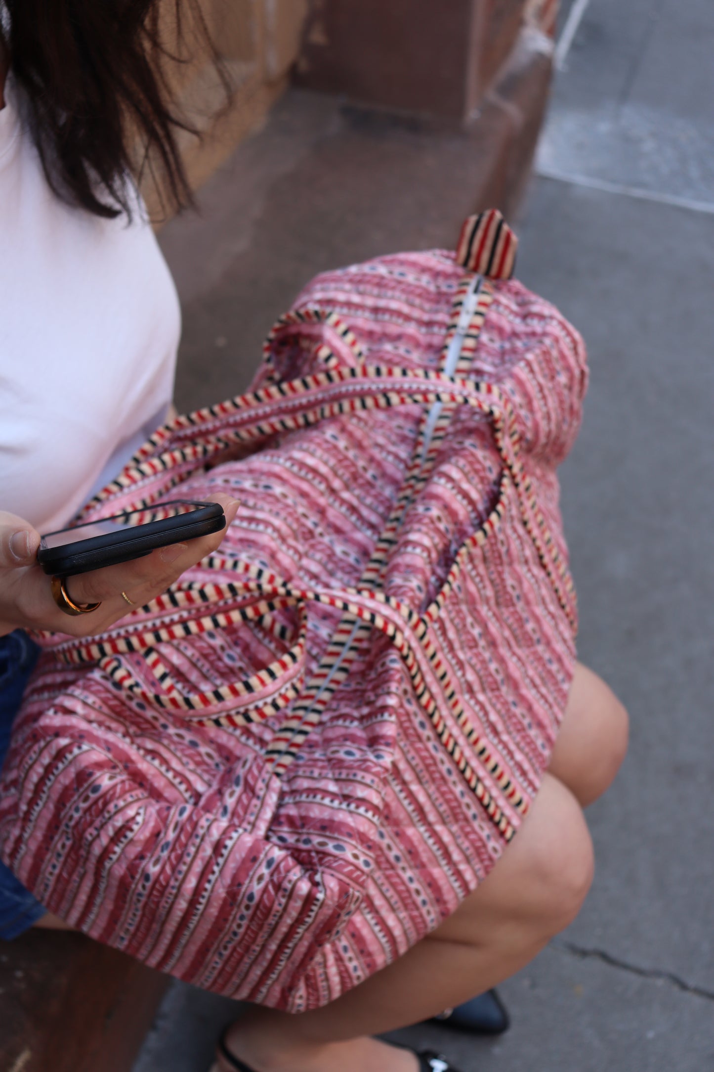 Block Printed Pink Duffle Bag