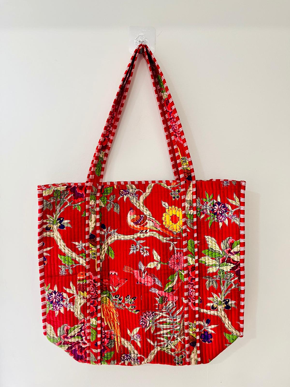 Red Floral Tote Bag