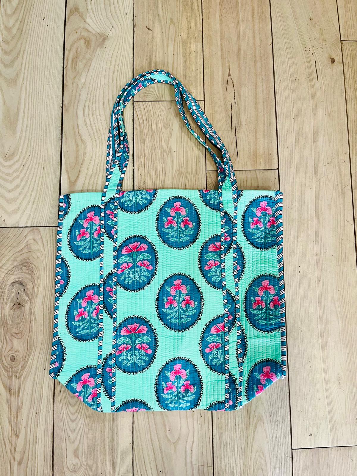 Floral Block Printed Tote Bag