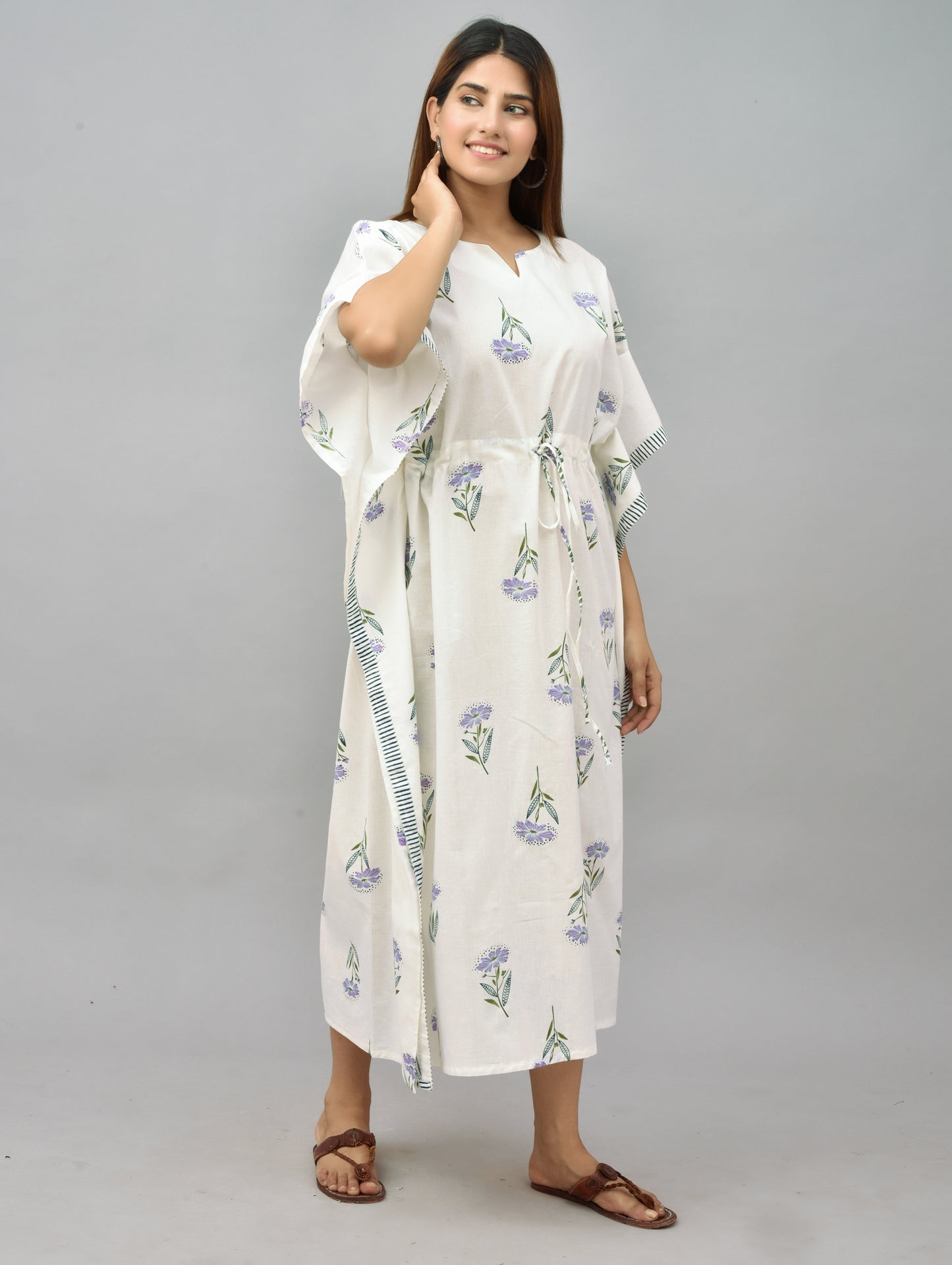 Floral Block Printed Cotton Kaftan