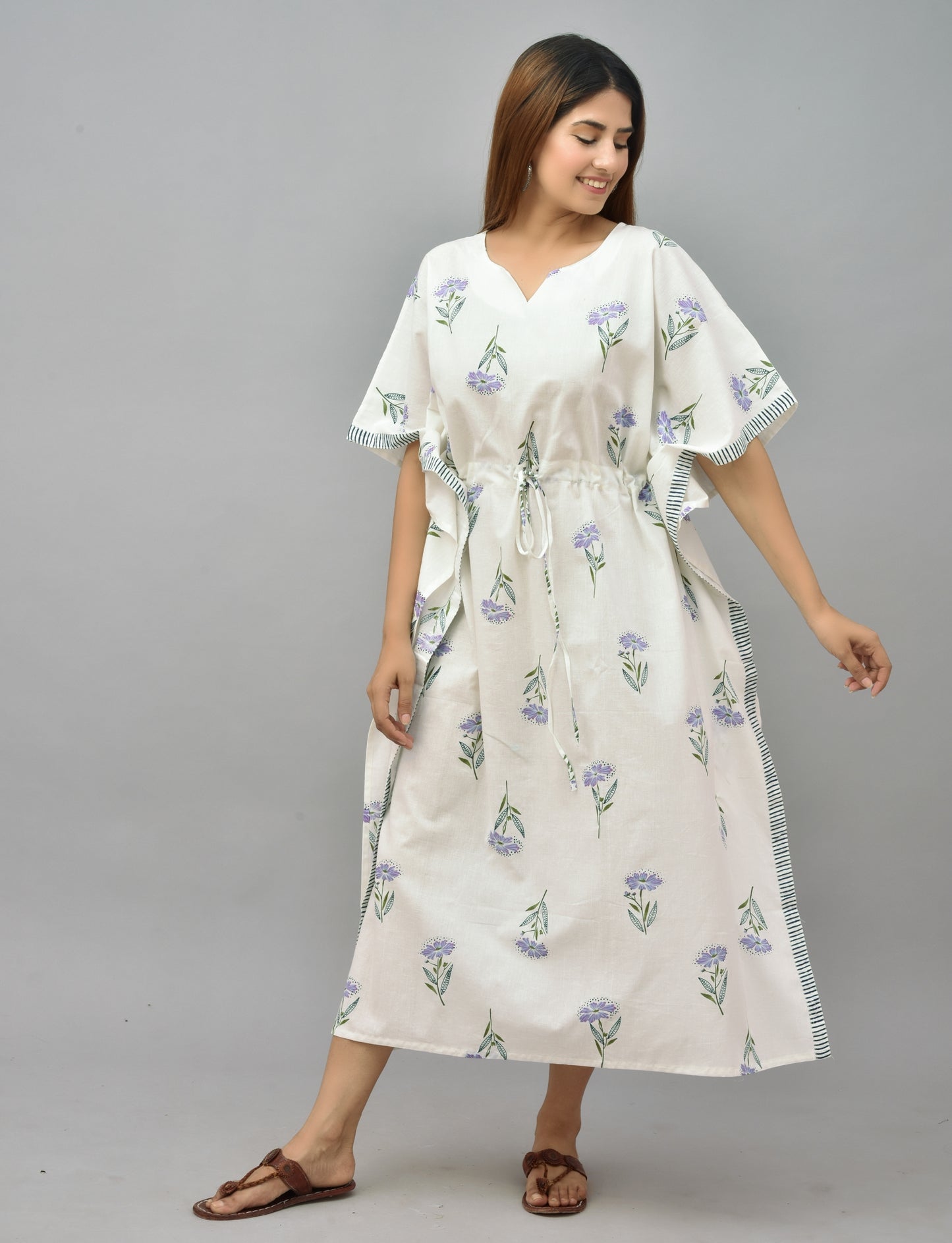 Floral Block Printed Cotton Kaftan