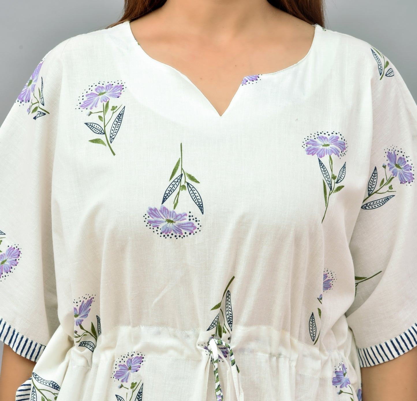 Floral Block Printed Cotton Kaftan