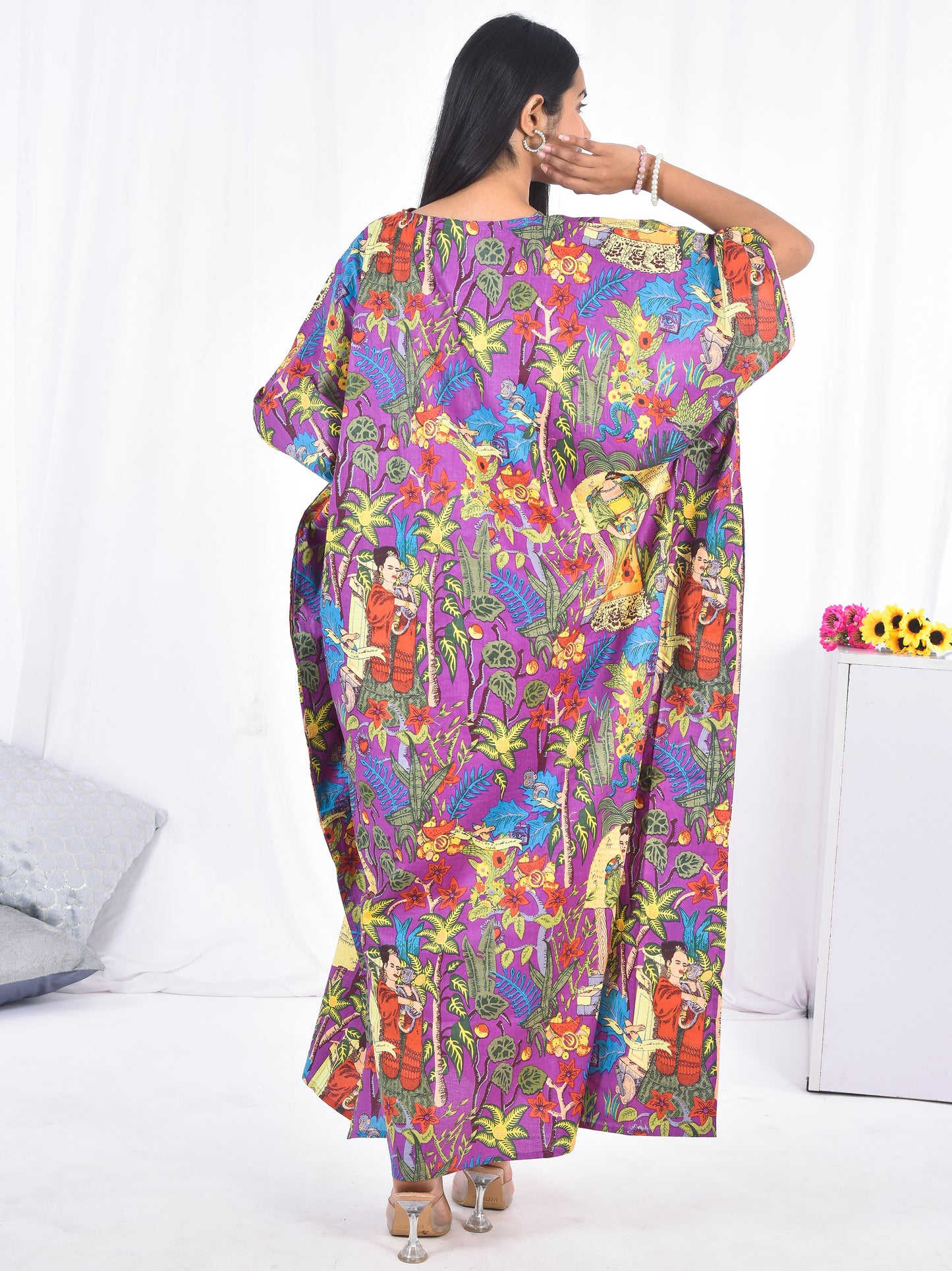 Hand-block Frida Kahlo Print Cotton Kaftan