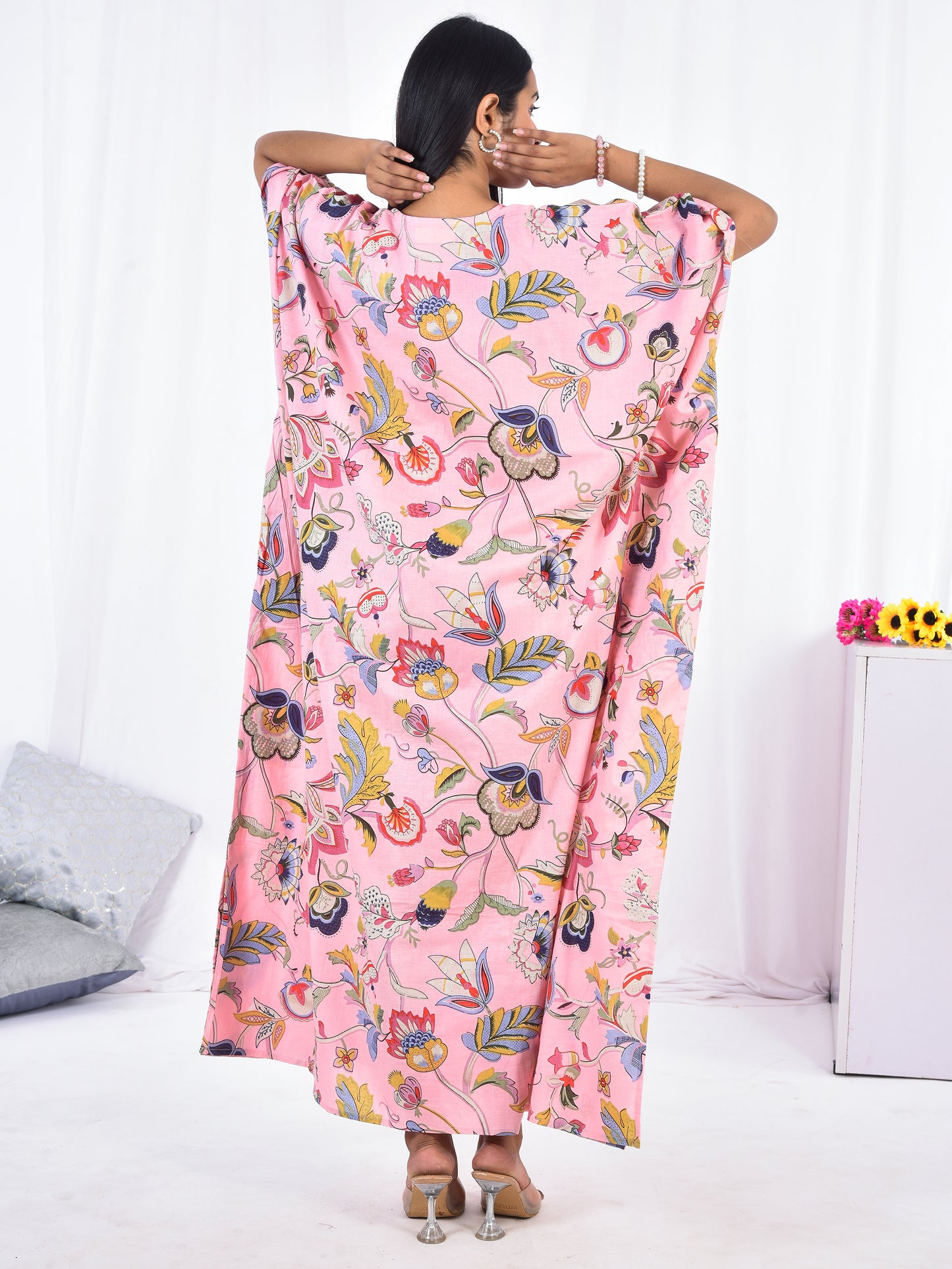 Hand Block-Floral Print Cotton Kaftan