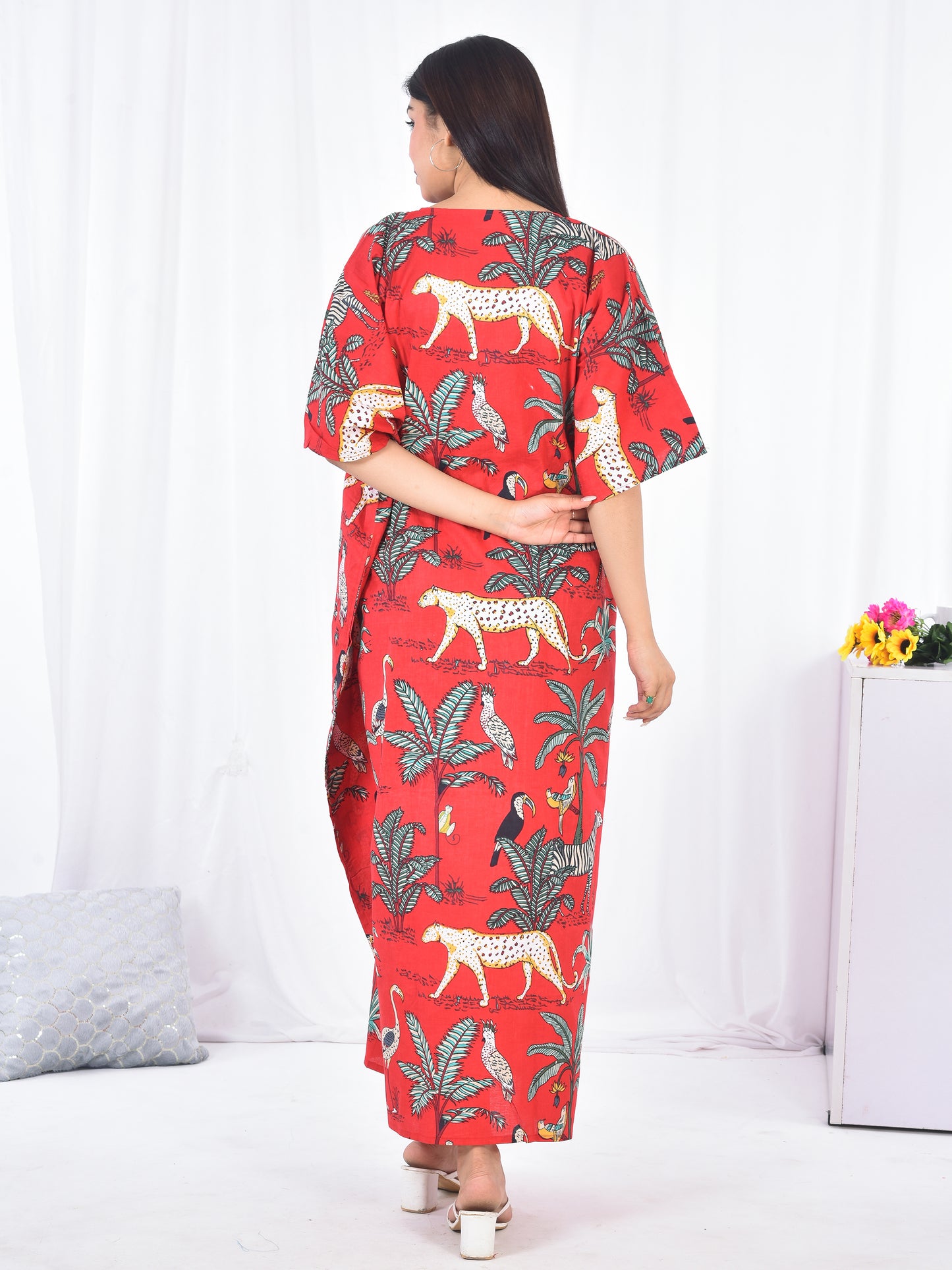 Tiger Print Hand-Block Cotton Kaftan