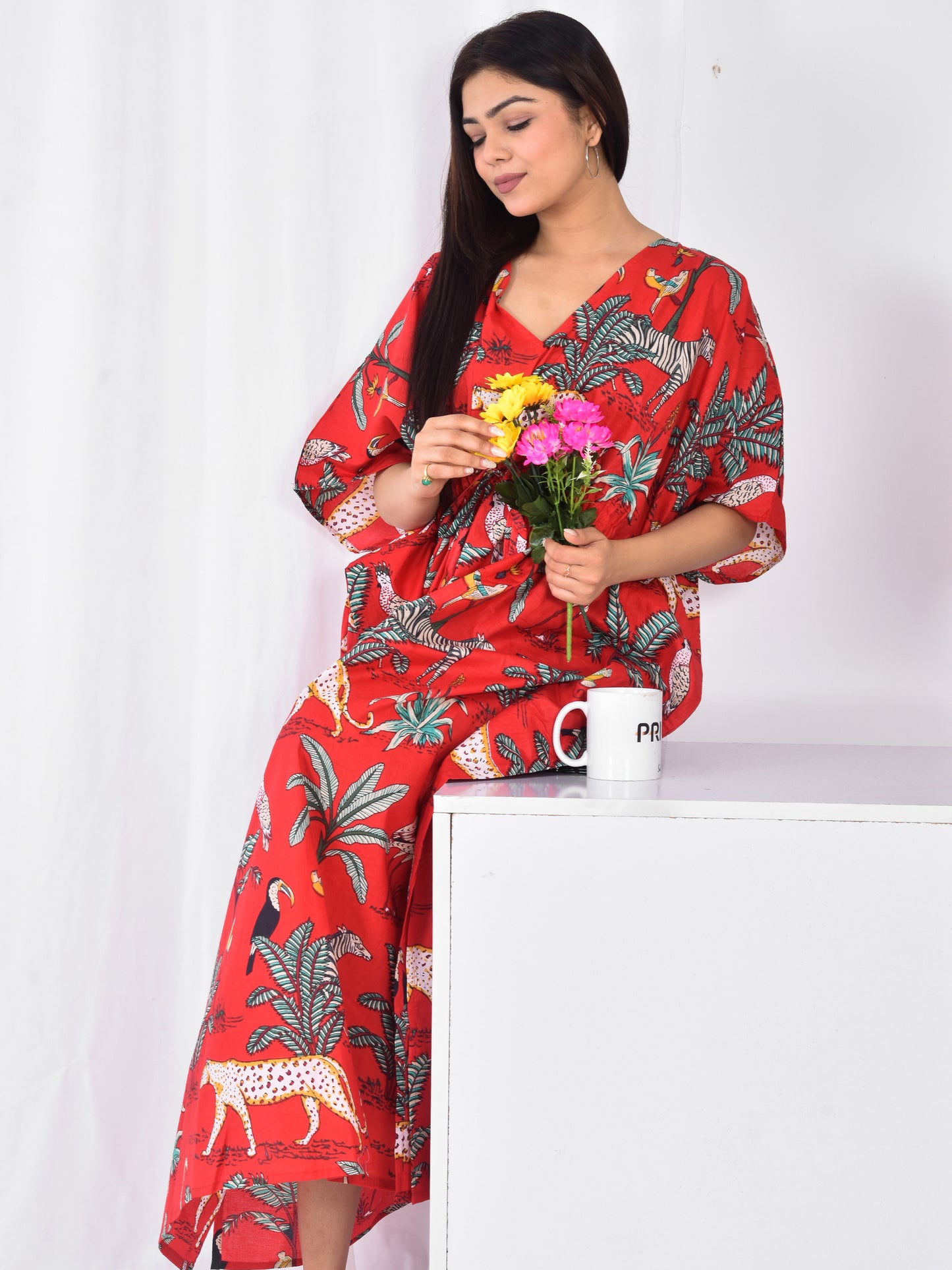 Tiger Print Hand-Block Cotton Kaftan