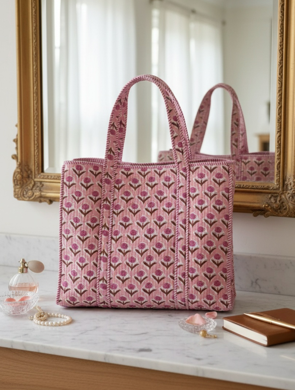 Pink Block Printed Tote Bag