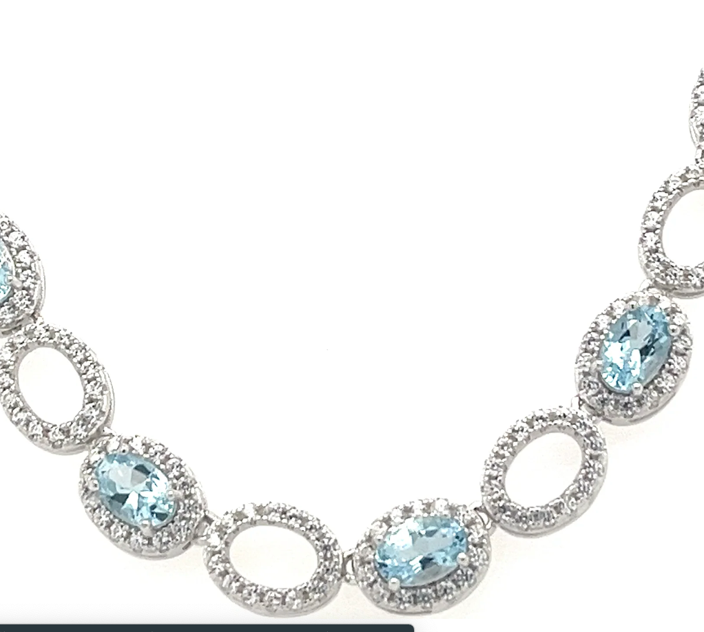 Aquamarine Necklace - 925 Sterling Silver, Rhodium Plated (PJC32775N)