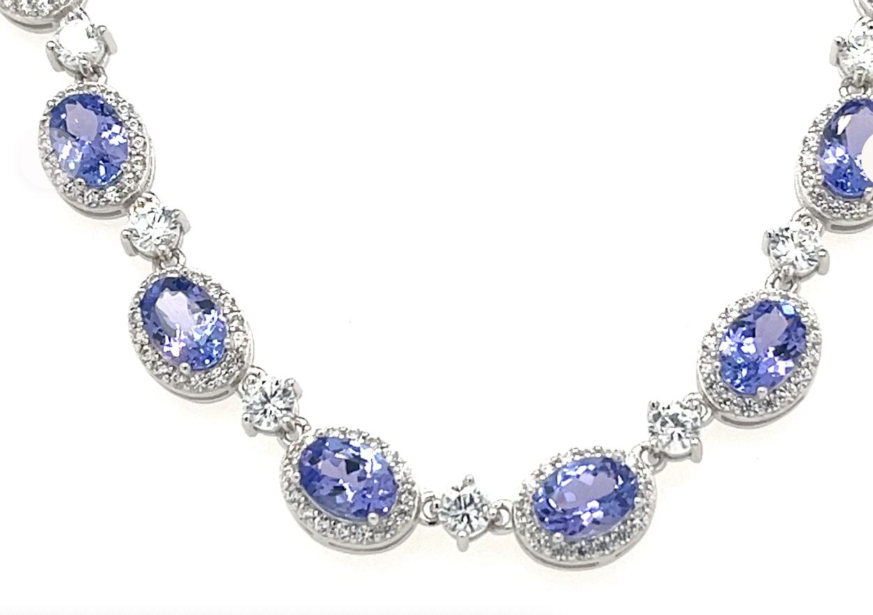 49.09 Carats of Beauty: A Rhodium-Plated Tanzanite Necklace (PJC32776N)