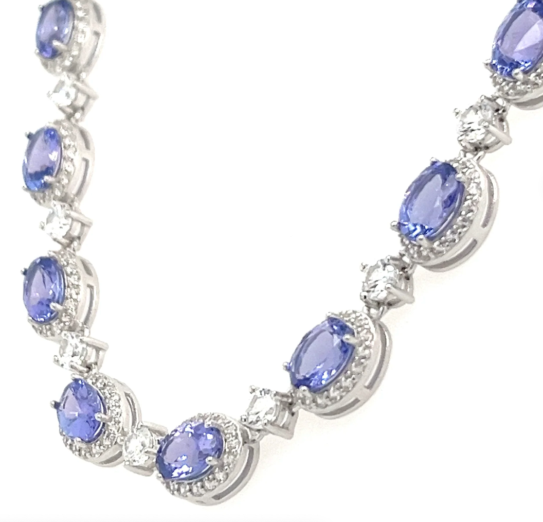 49.09 Carats of Beauty: A Rhodium-Plated Tanzanite Necklace (PJC32776N)