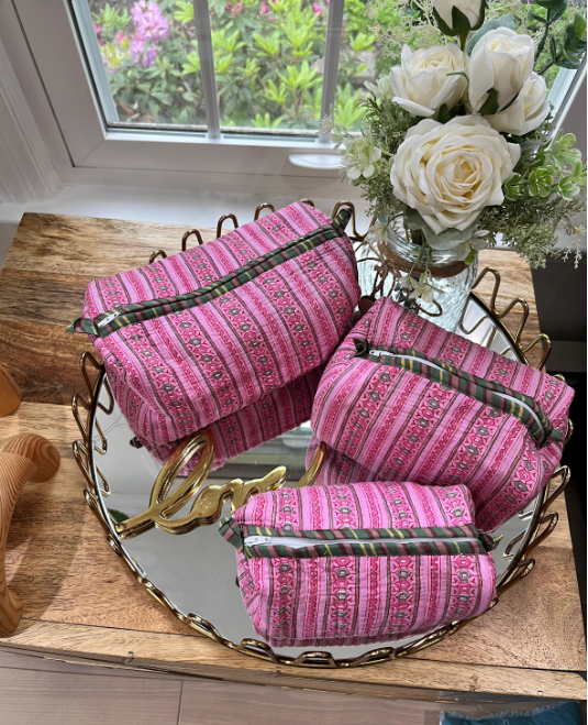 Pink Block Printed Toiletry Bag - Set of 3