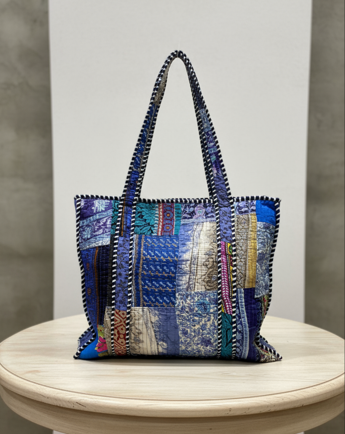 Blue Patchwork Tote Bag