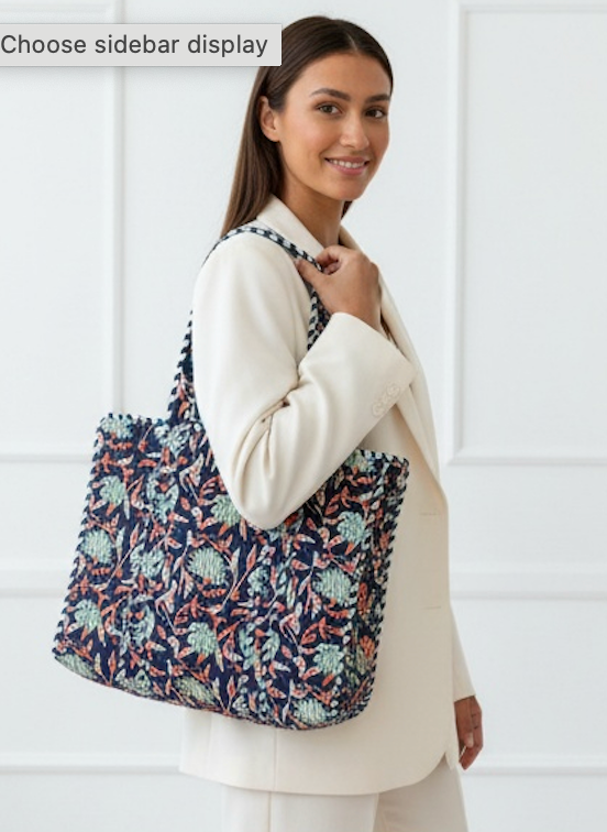 Black Floral Cotton Tote Bag