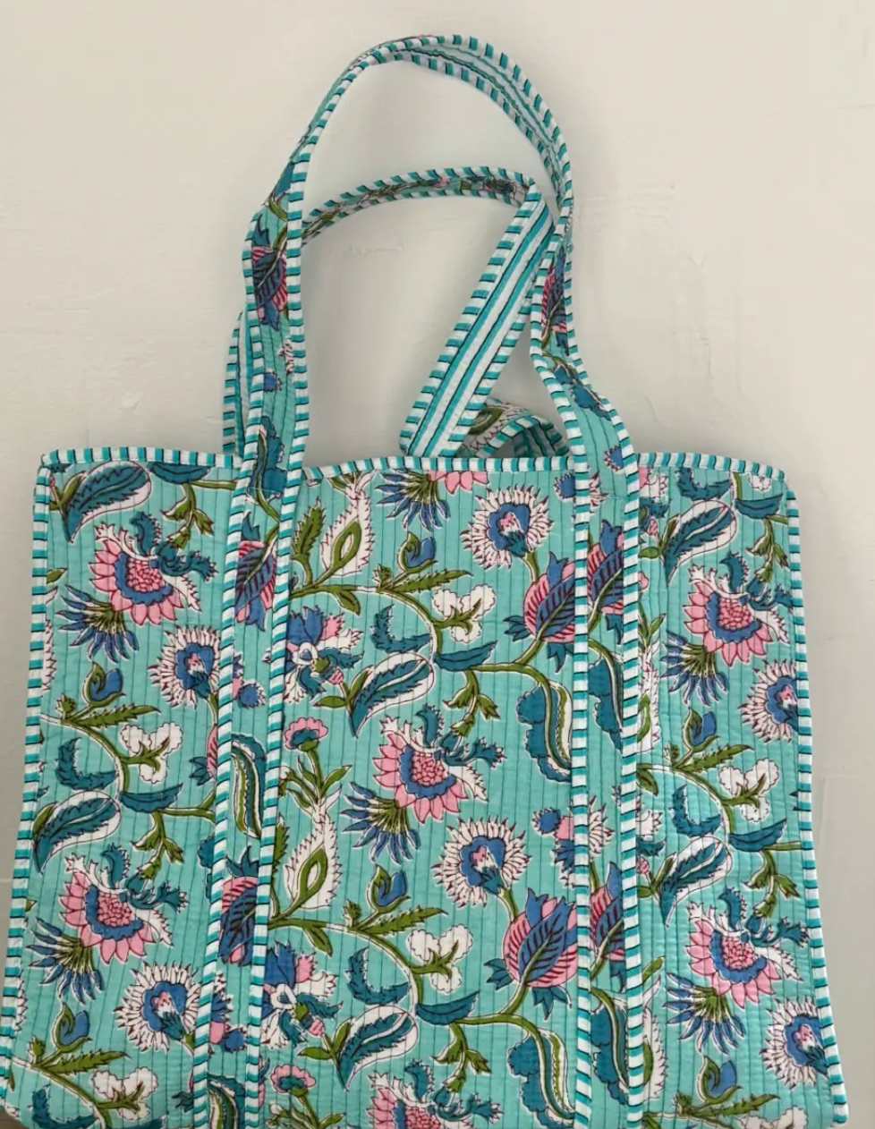 Blue Floral Tote Bag