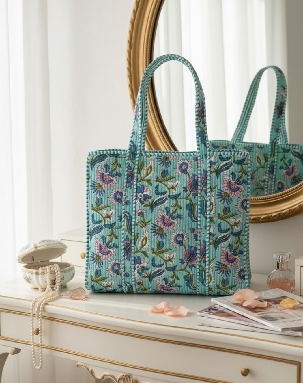 Blue Floral Tote Bag