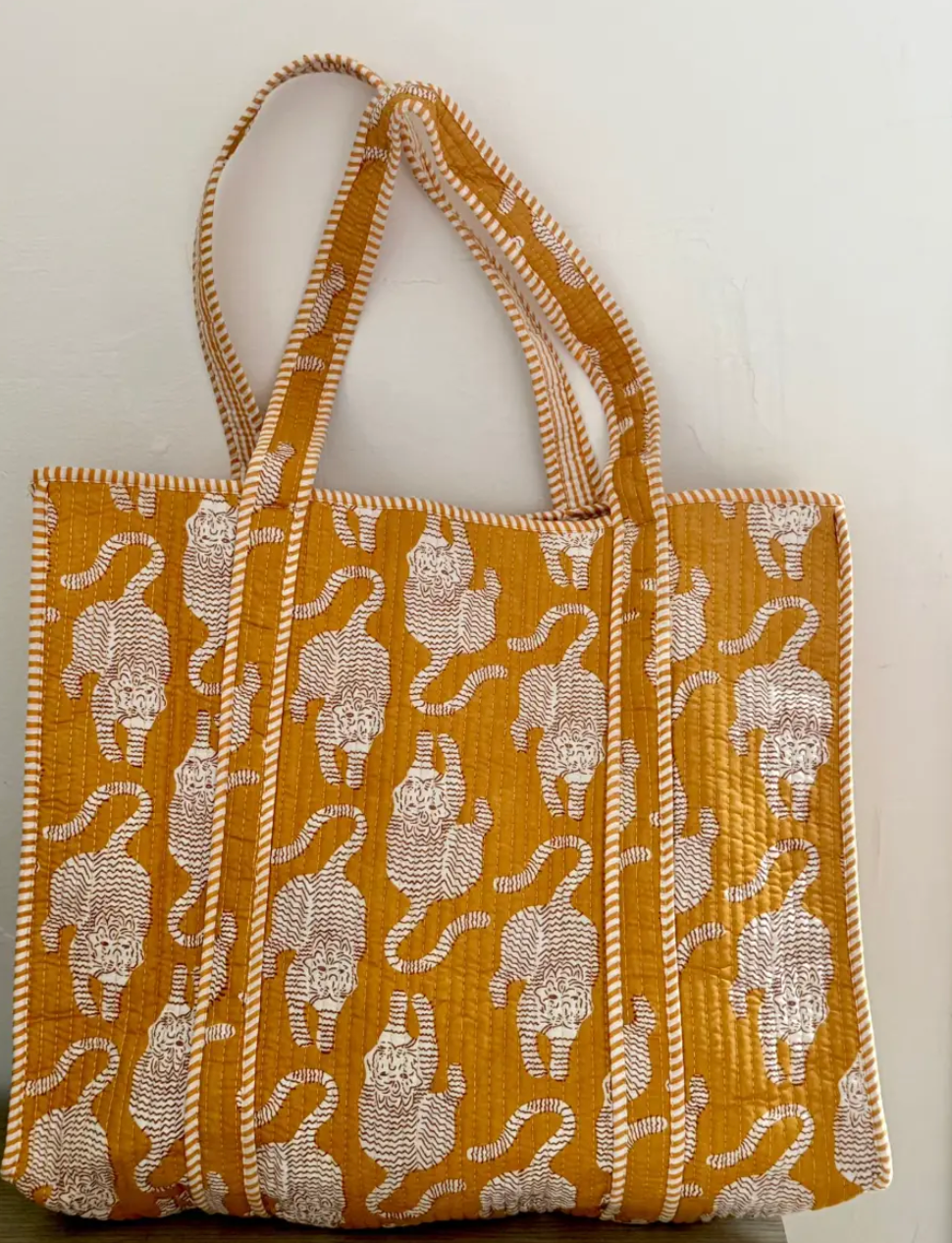 Yellow Tiger Block Printed Tote Bag