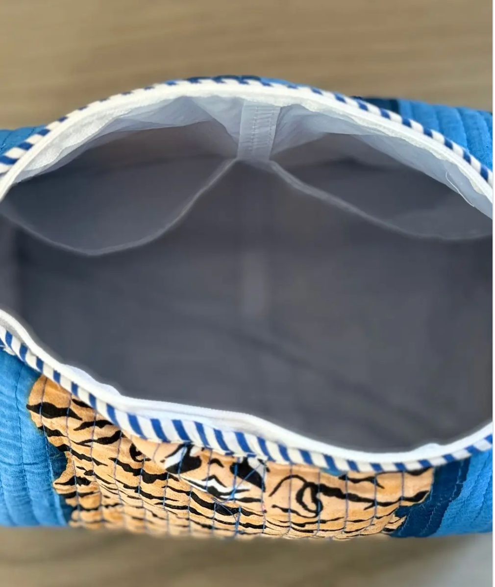 Blue Tiger Block Printed Toiletry Bag - Set of 3