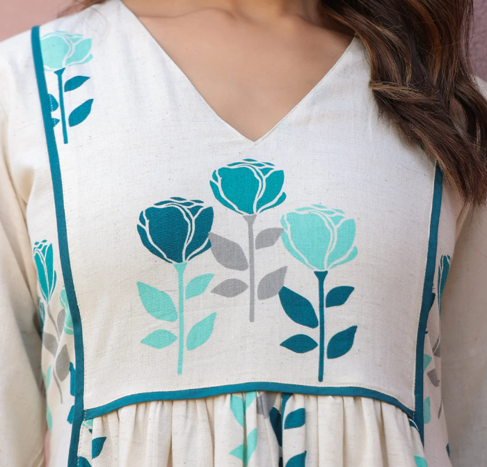 Block Printed Midi Dress with Belt