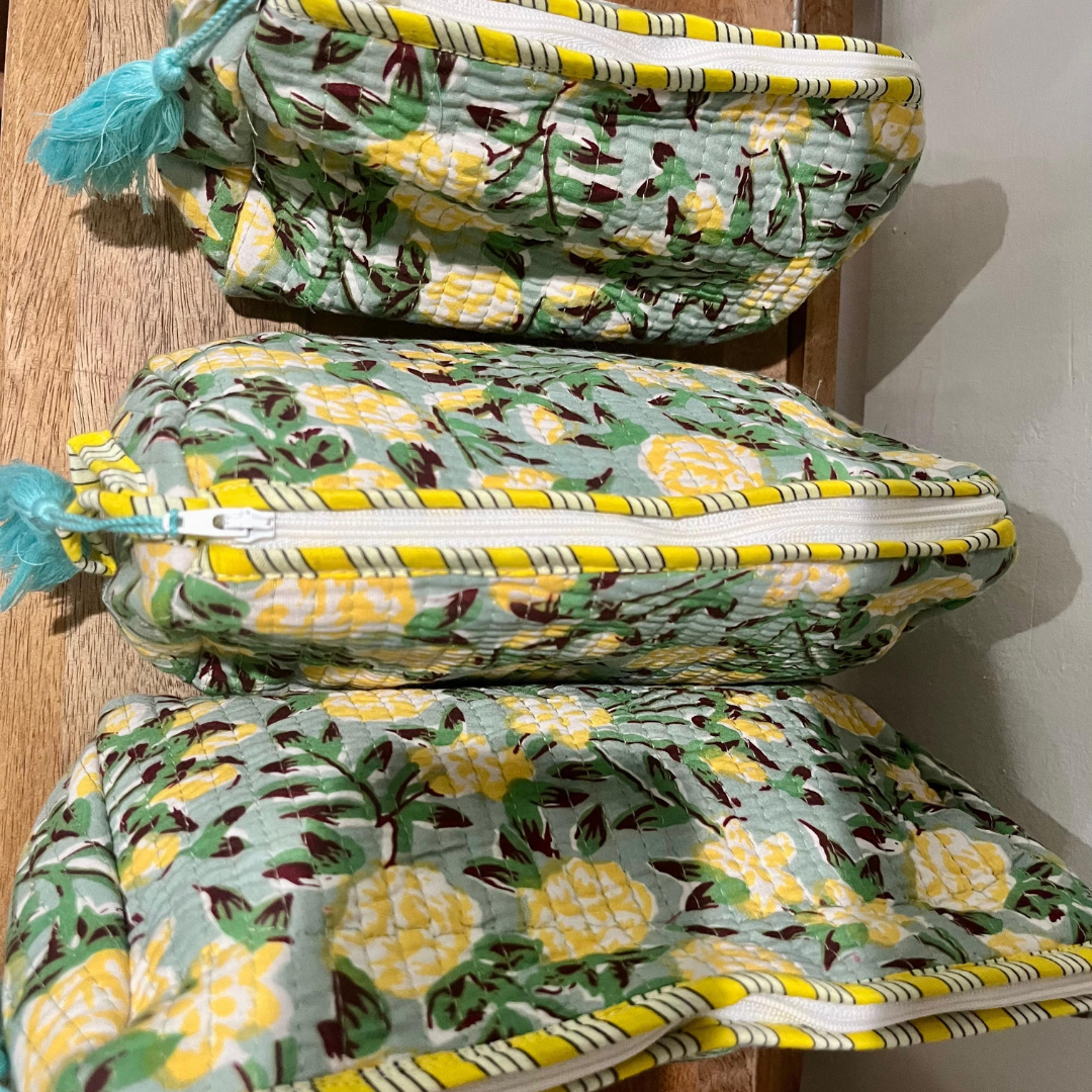 Block Printed Toiletry Bag - Set of 3