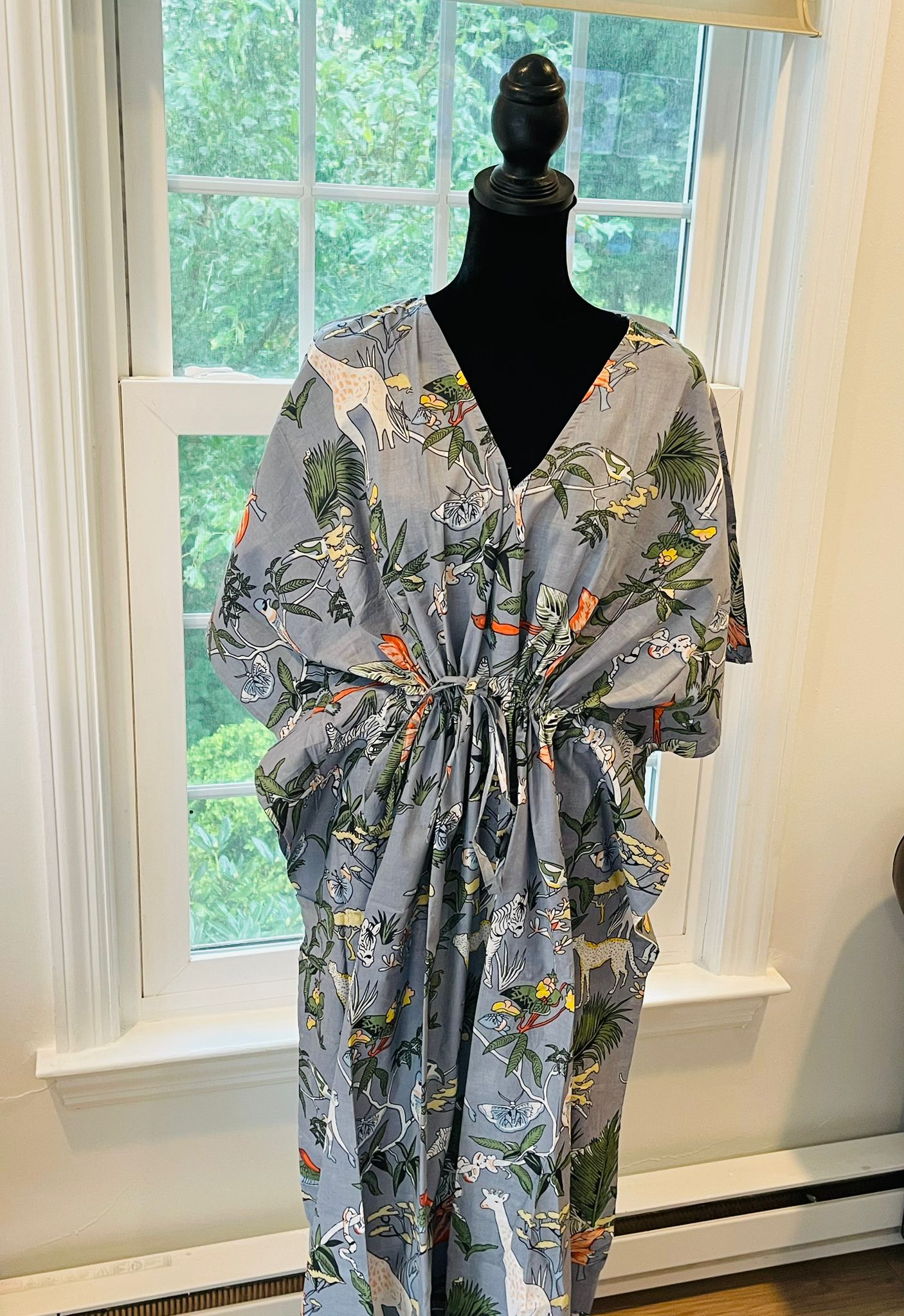 Grey Forest Printed Cotton Kaftan